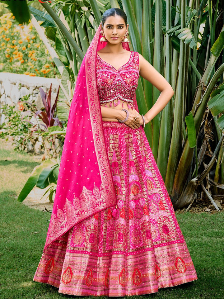 Party Wear Pink Georgette Embroidered Lehenga Choli - VJV Now