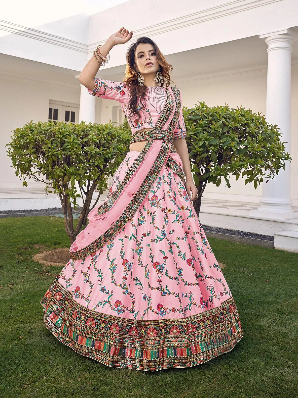 Crop Top Lehenga With Dupatta For Party Wear Pink Colour