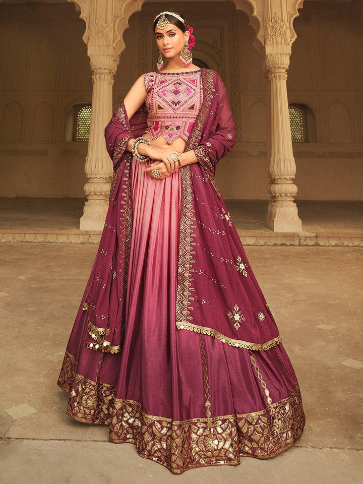 Party Wear Pink To Magenta Multi Color Sequince Embroidered Lehenga Choli - VJV Now