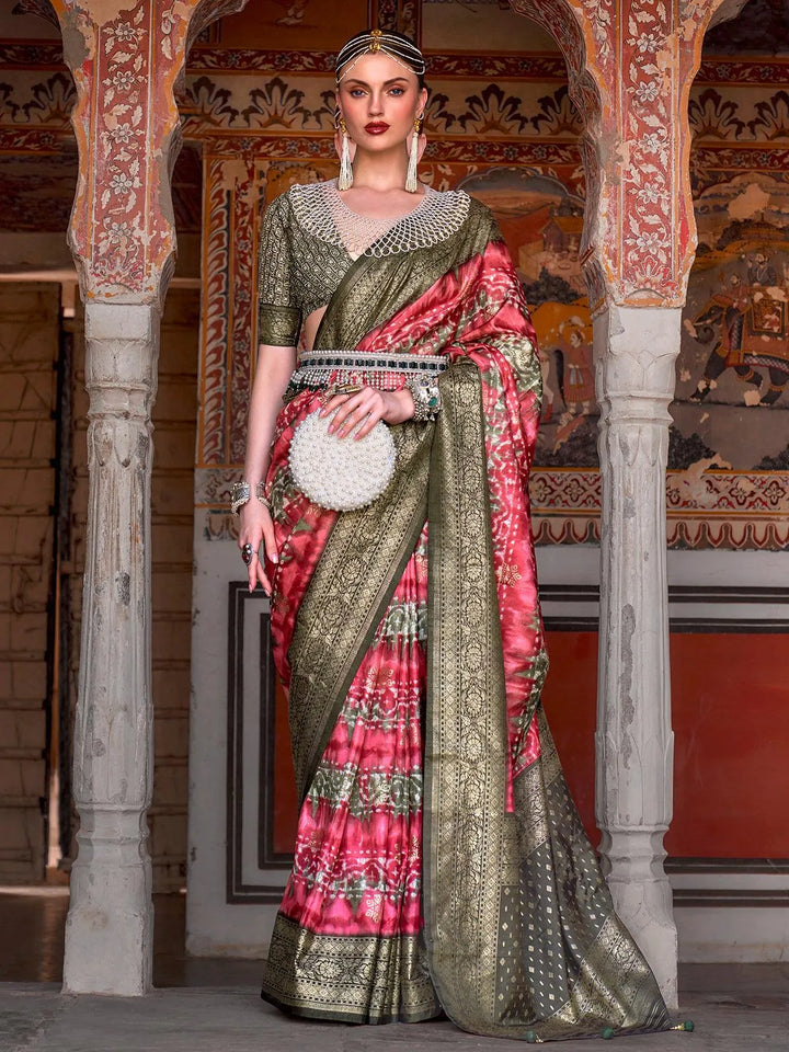 Party Wear Pink Woven Patola Silk Saree - VJV Now