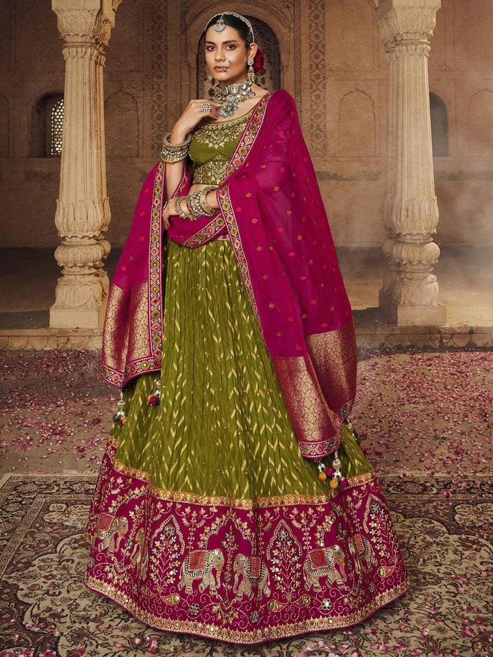 Party Wear Pista Green Art Silk Sequins Embroidered Umbrella Lehenga - VJV Now