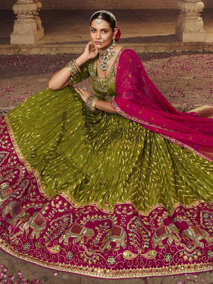 Party Wear Pista Green Art Silk Sequins Embroidered Umbrella Lehenga - VJV Now