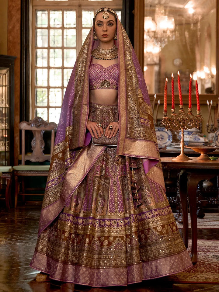 Party Wear Purple Art Silk Sequins Embroidered Umbrella Lehenga - VJV Now