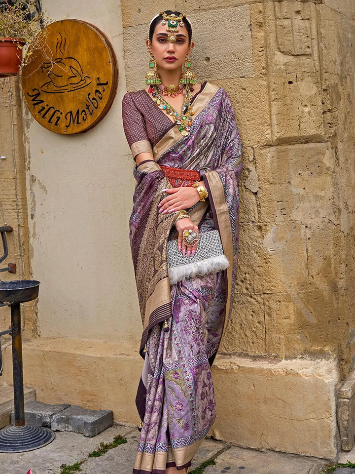 Party Wear Purple Color Zari Work Silk Classic Saree - VJV Now