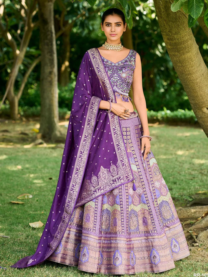 Party Wear Purple Georgette Embroidered Lehenga Choli - VJV Now