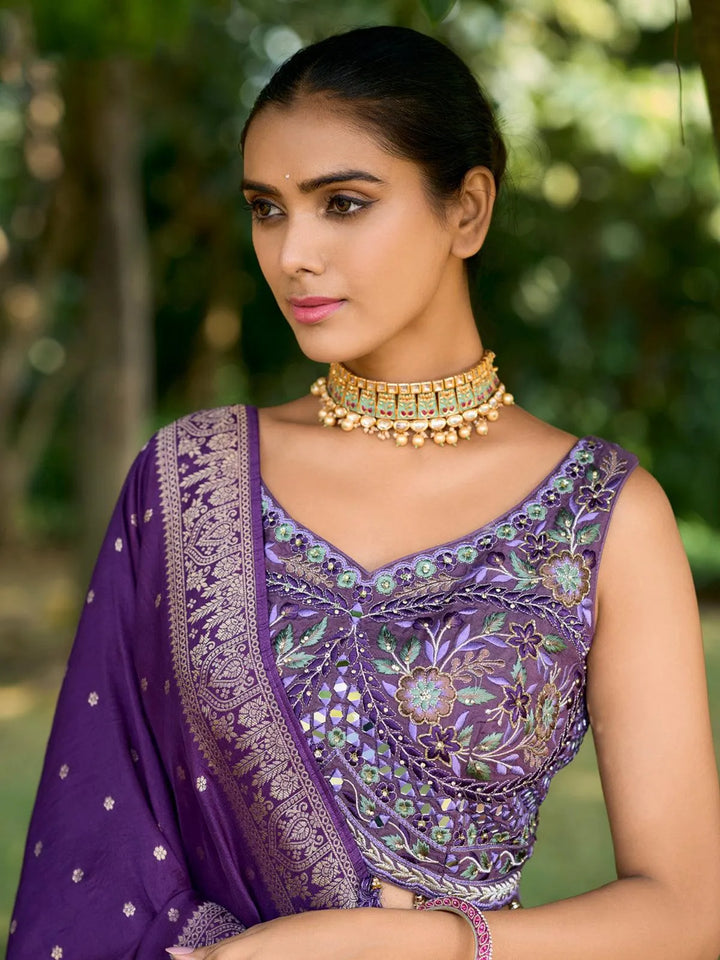 Party Wear Purple Georgette Embroidered Lehenga Choli - VJV Now