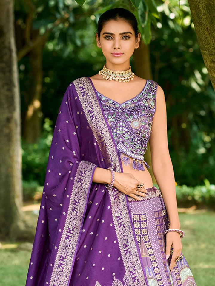 Party Wear Purple Georgette Embroidered Lehenga Choli - VJV Now