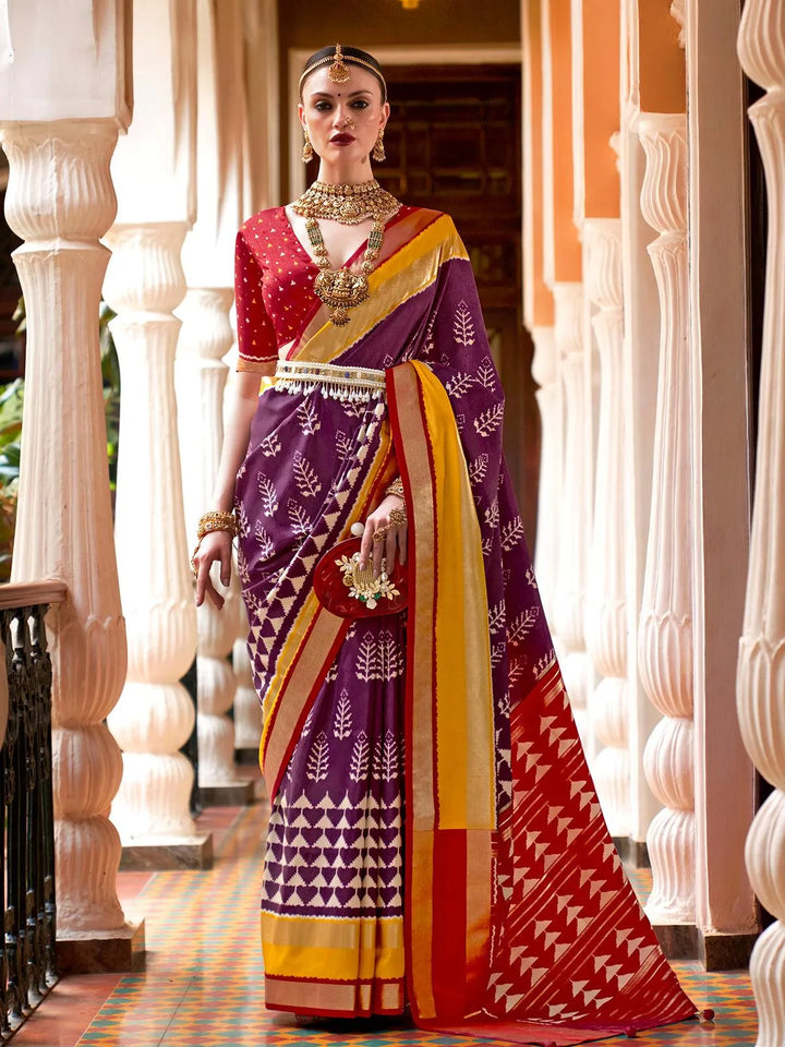 Party Wear Purple Printed Work Silk Saree - VJV Now