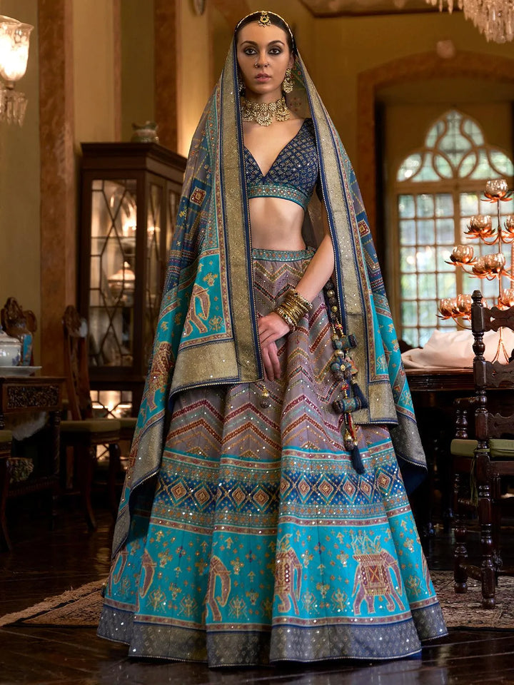 Party Wear Rama Art Silk Sequins Embroidered Umbrella Lehenga - VJV Now