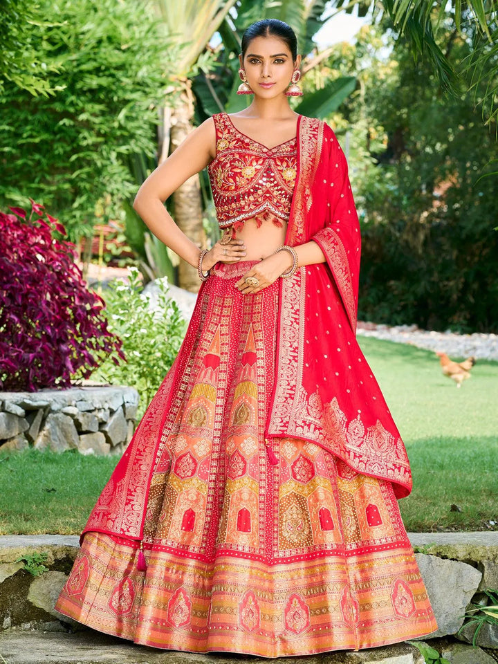 Party Wear Red Georgette Embroidered Lehenga Choli - VJV Now