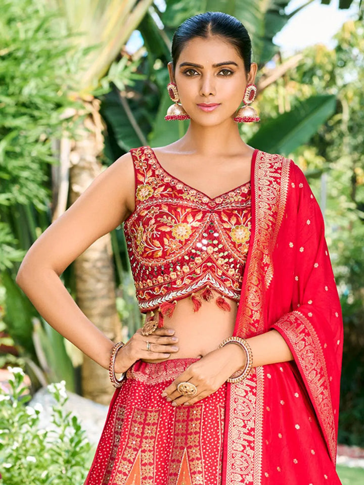 Party Wear Red Georgette Embroidered Lehenga Choli - VJV Now