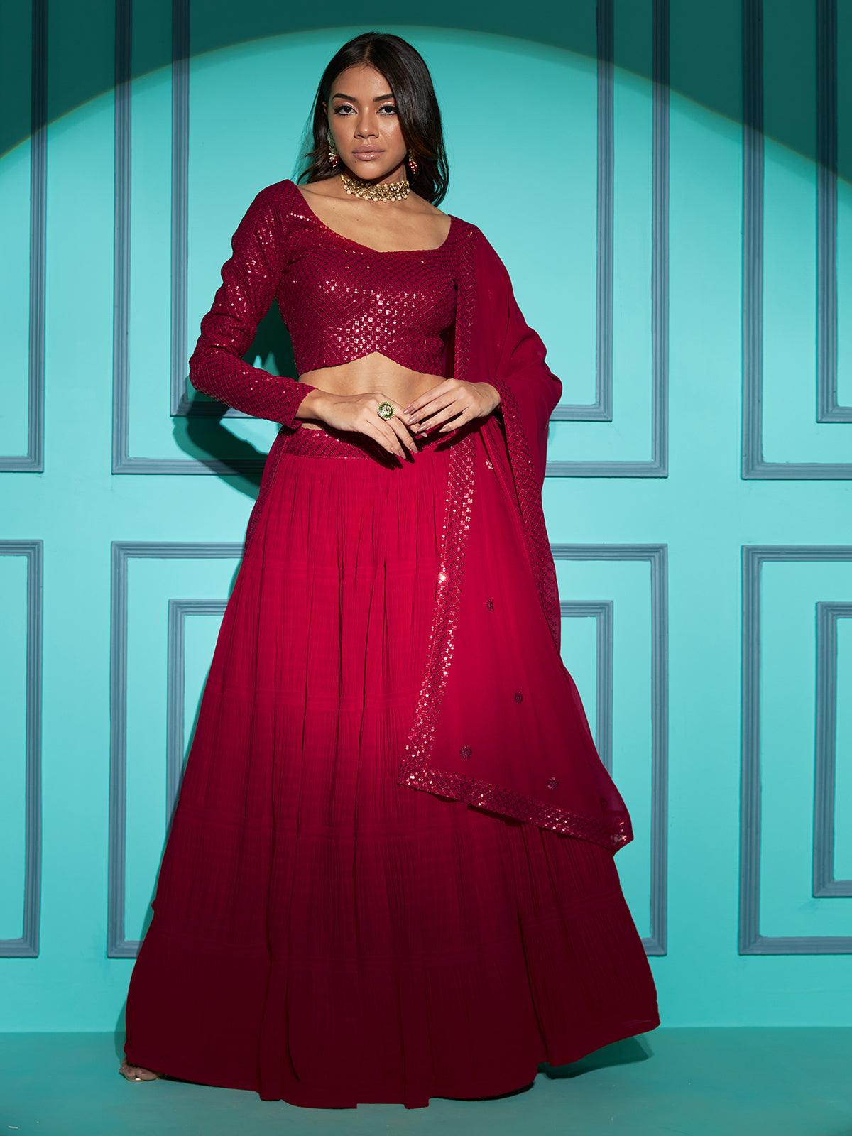 Buy Red Georgette Embroidered With Sequnce Work Party Wear Lehenga Choli  With Dupatta Online
