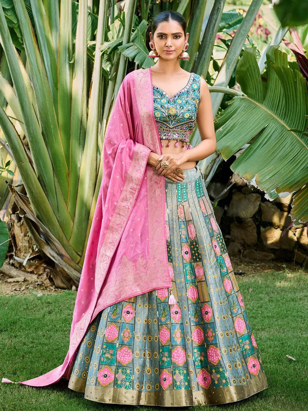 Party Wear Sea Green Georgette Embroidered Lehenga Choli - VJV Now