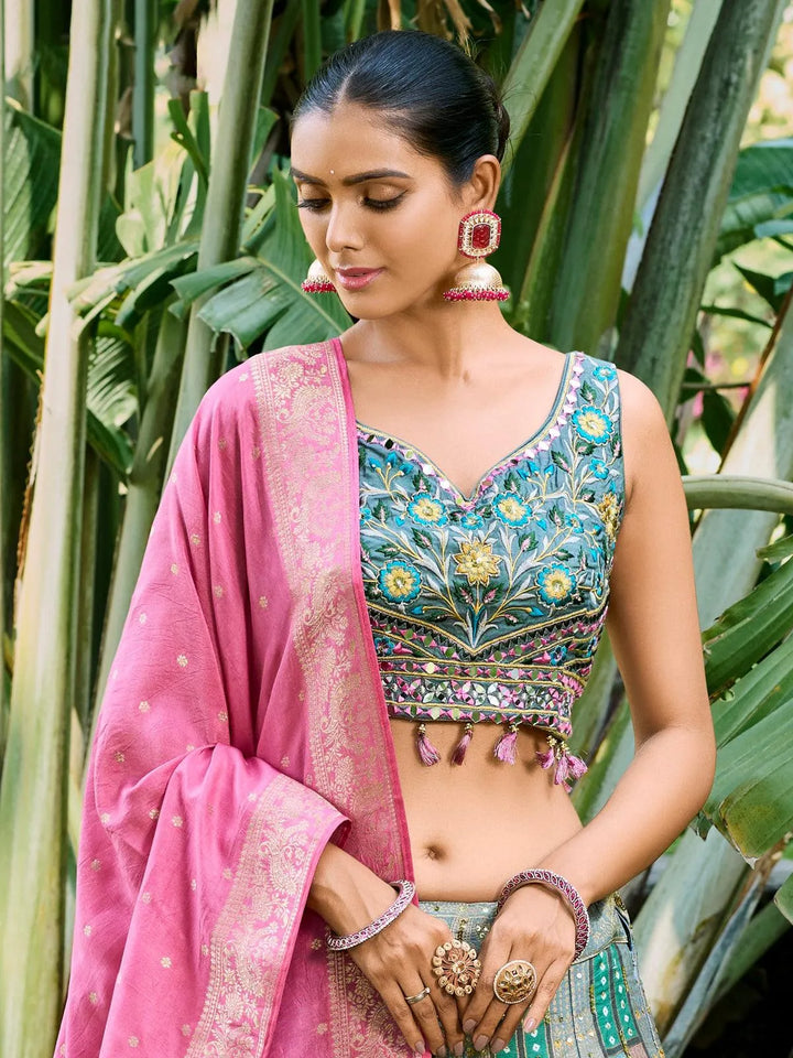 Party Wear Sea Green Georgette Embroidered Lehenga Choli - VJV Now