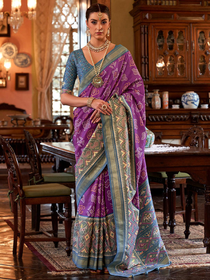 Party Wear Tapestry Purple Woven Patola Silk Saree - VJV Now