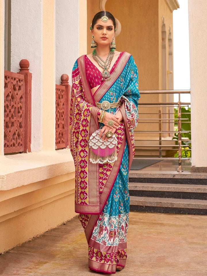 Party Wear Turquoise Digital Printed Soft Silk Saree - VJV Now