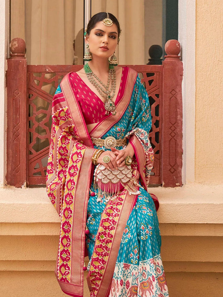 Party Wear Turquoise Digital Printed Soft Silk Saree - VJV Now