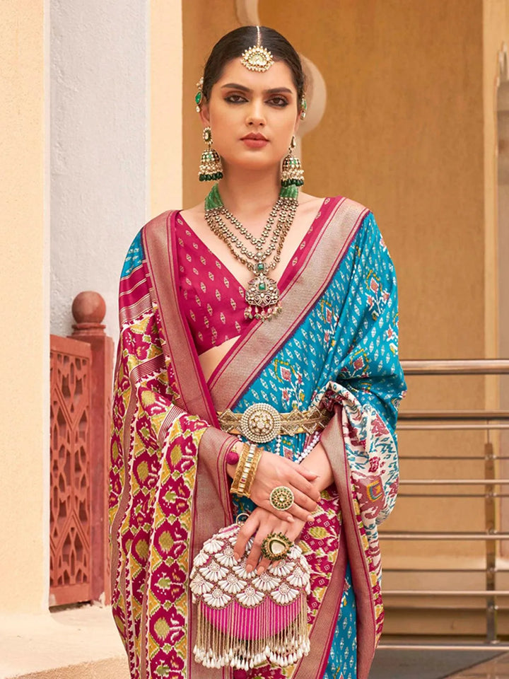 Party Wear Turquoise Digital Printed Soft Silk Saree - VJV Now