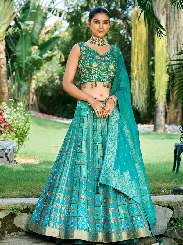 Party Wear Turquoise Georgette Embroidered Lehenga Choli - VJV Now