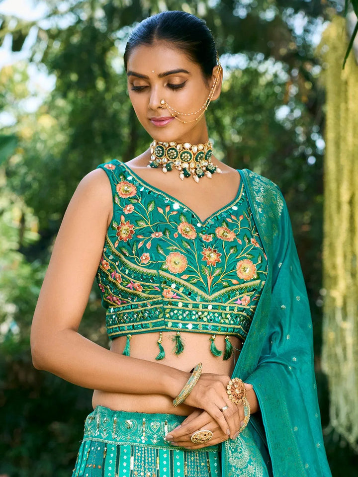 Party Wear Turquoise Georgette Embroidered Lehenga Choli - VJV Now