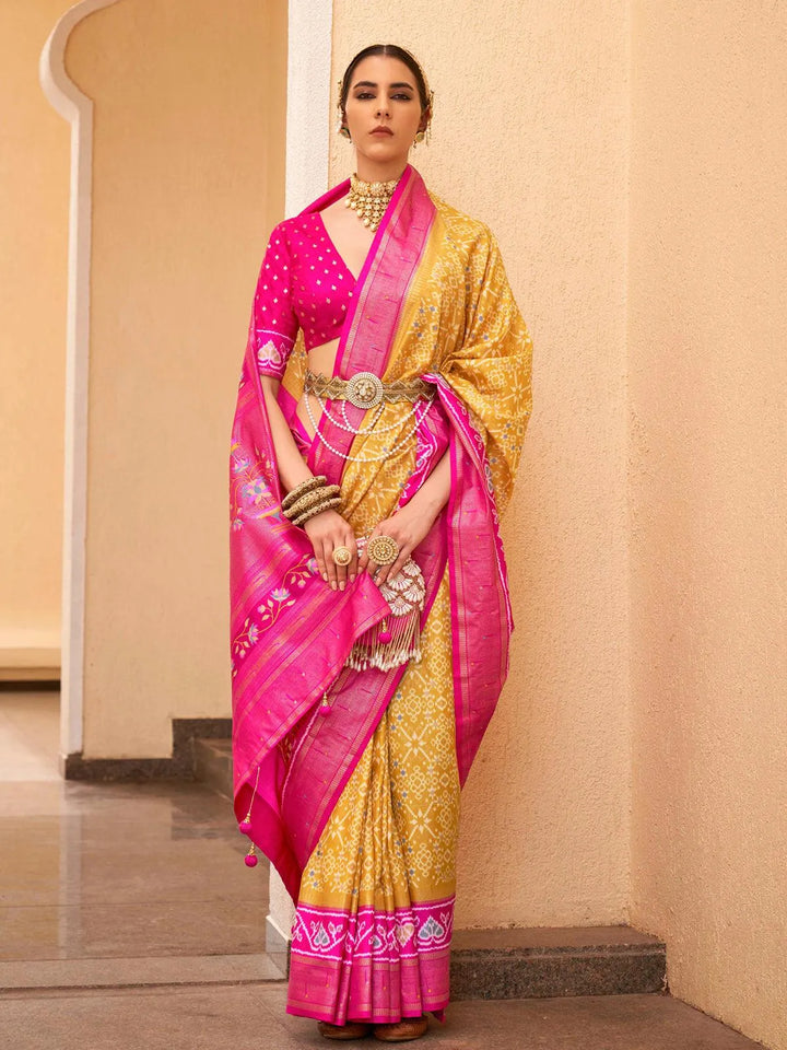 Party Wear Yellow Digital Printed Soft Silk Saree - VJV Now