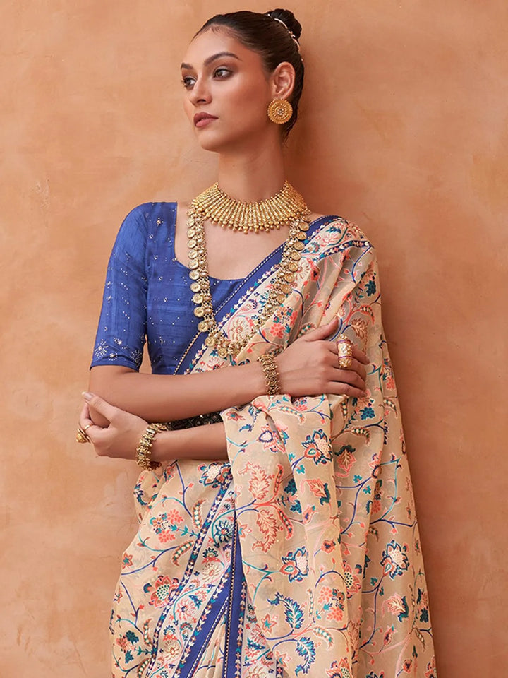 Peach And Blue Woven Patola Silk Saree - VJV Now