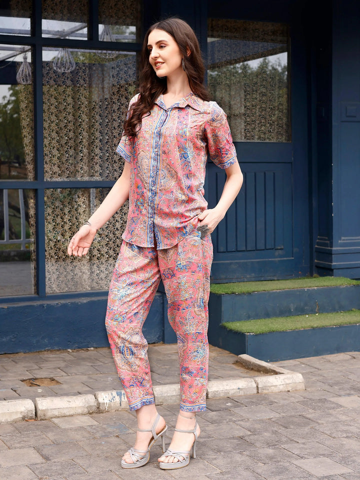 Peach Color Paisley Printed Designer Co-Ords Sets For Women - VJV Now