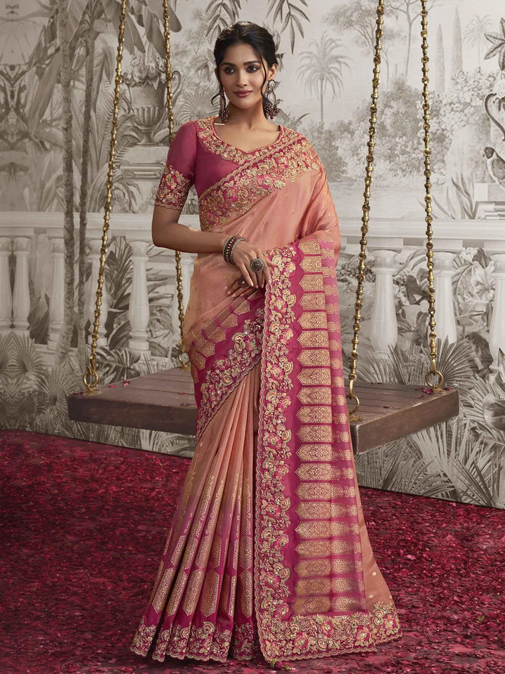 Peach Embroidered Women's Designer Wedding Wear - VJV Now