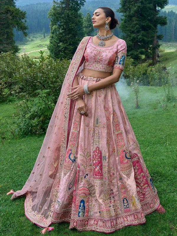 Peach Embroidered Work Traditional Designer Wear Lehenga Choli - VJV Now