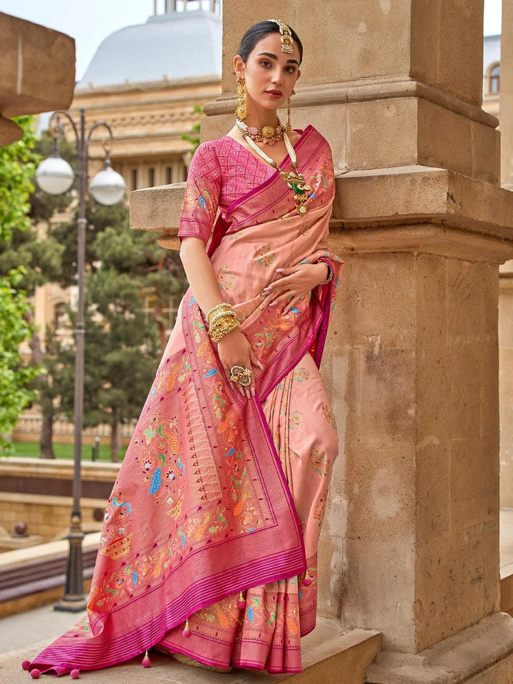 Peach Georgette Silk Saree Party Wear - VJV Now