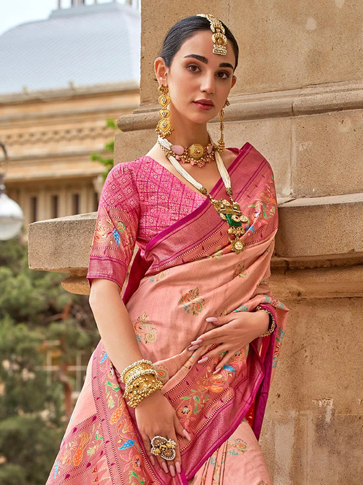 Peach Georgette Silk Saree Party Wear - VJV Now