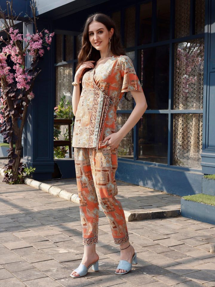 Peach Paisley Printed Designer Ready To Wear Co-Ords Sets - VJV Now