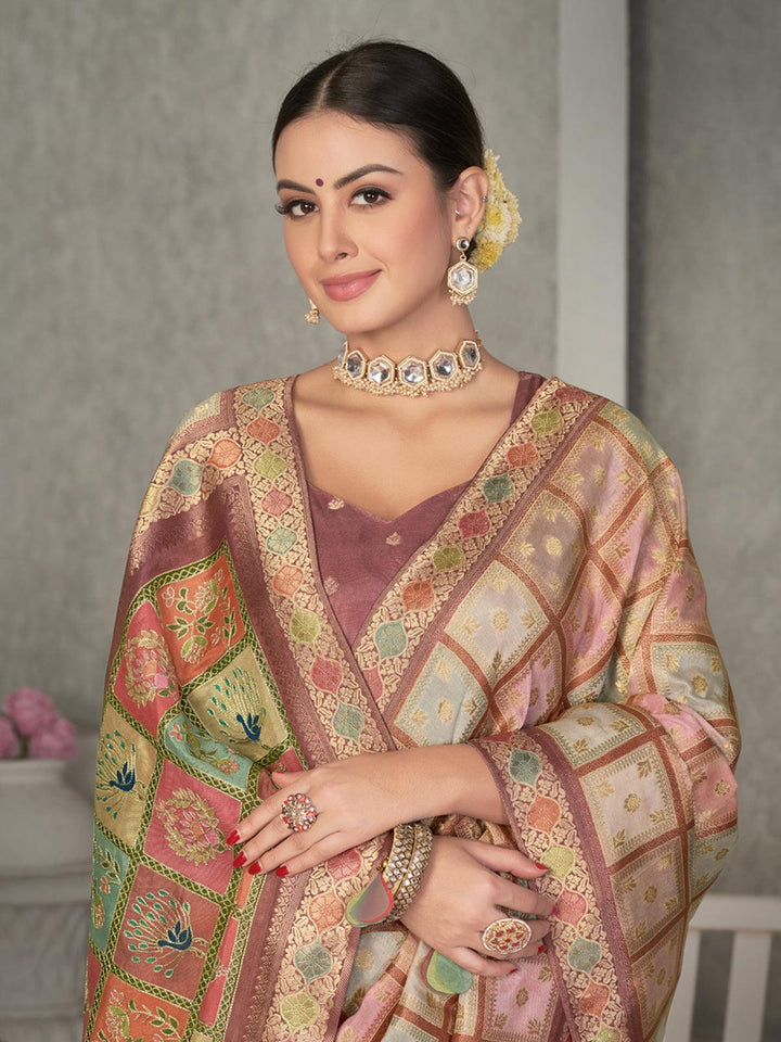 Peach Tussar Silk Woven Design Wear Saree - VJV Now