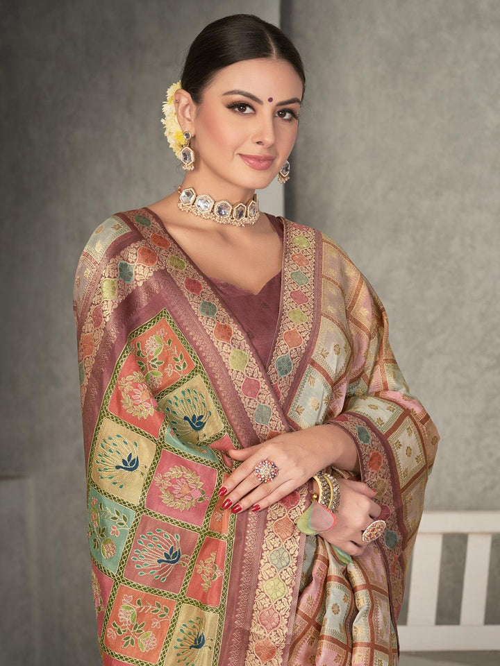 Peach Tussar Silk Woven Design Wear Saree - VJV Now