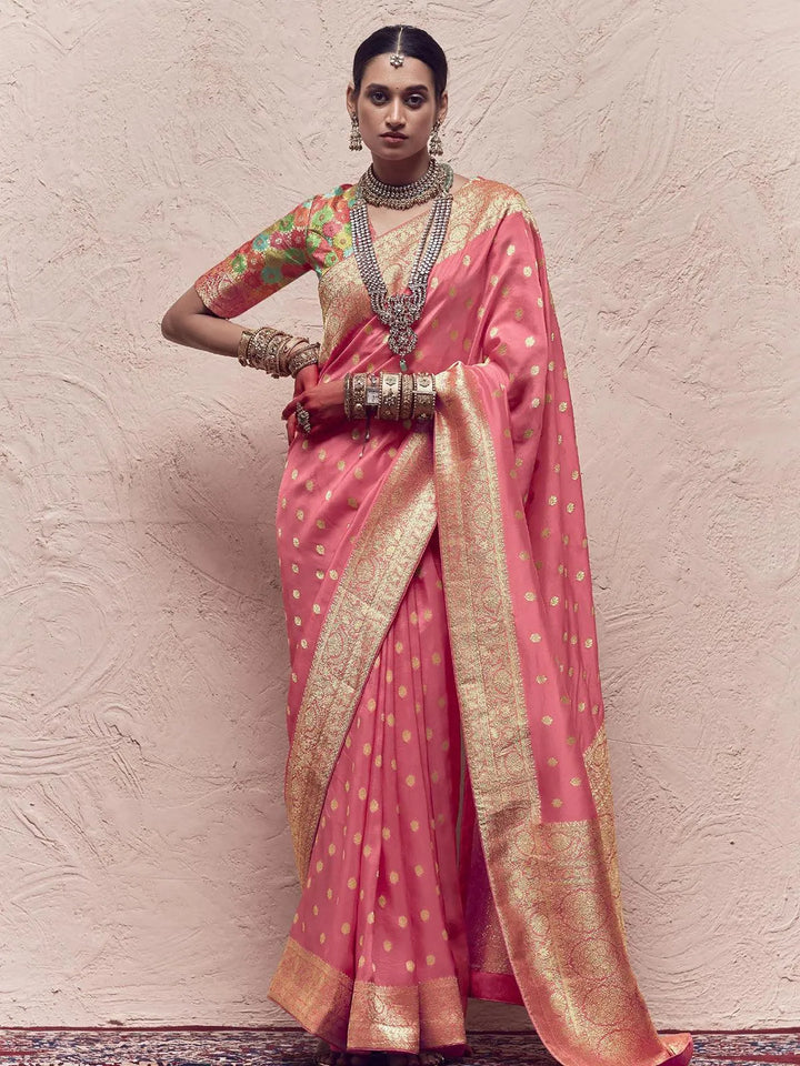 Peach Woven Banarasi Art Silk Designer Saree - VJV Now