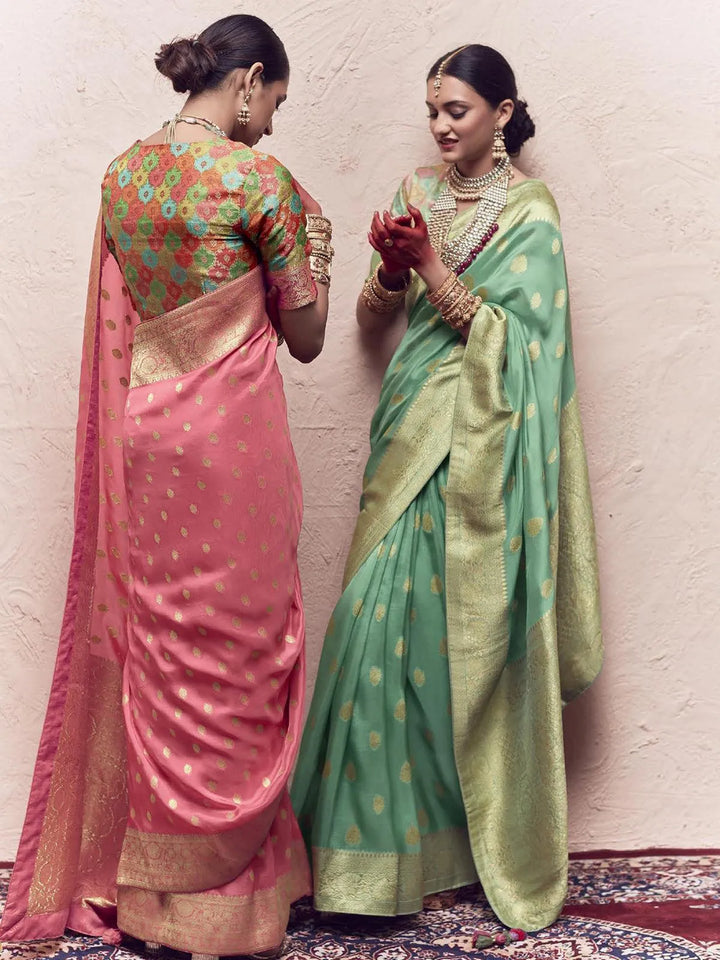 Peach Woven Banarasi Art Silk Designer Saree - VJV Now