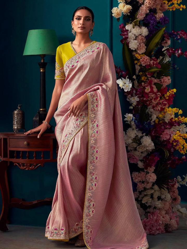 Peach Woven Banarasi Soft Silk Designer Saree Party Wear - VJV Now