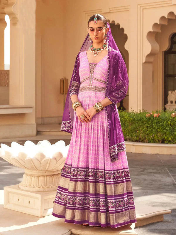 Pink Anarkali Lehenga style Gown choli Suit With Net Dupatta for weeding & Party Reception - VJV Now