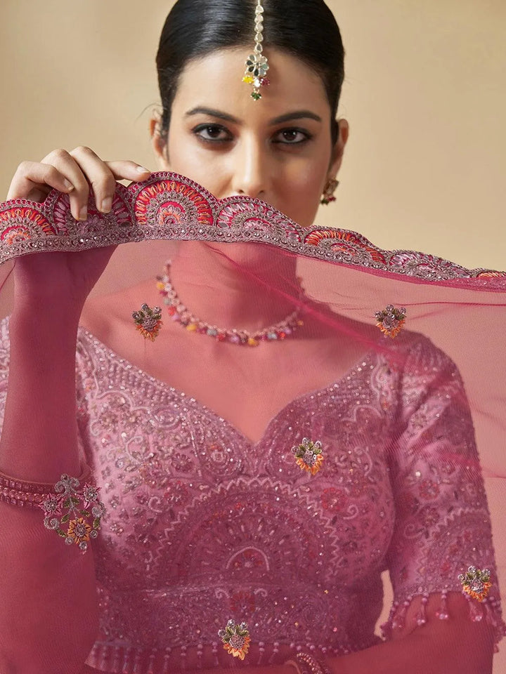 Pink Art Silk Heavy Hand Work With Embroidery Umbrella Lehenga Choli Wedding Wear - VJV Now