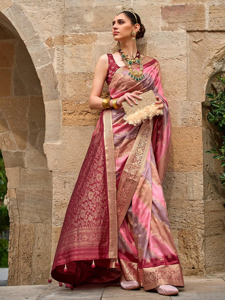 Pink Art Silk Zari Work Saree Designer Wear - VJV Now