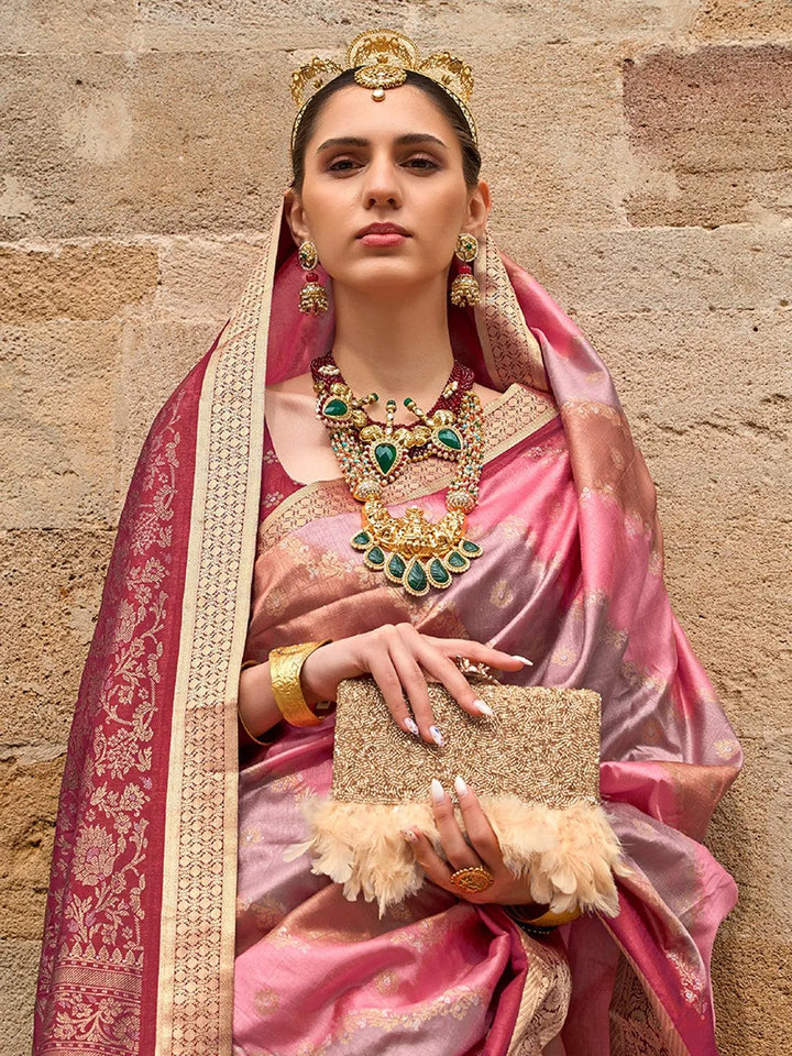 Pink Art Silk Zari Work Saree Designer Wear - VJV Now