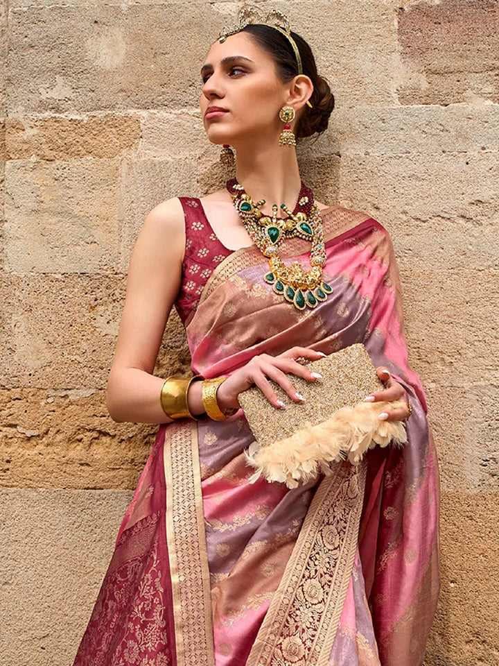 Pink Art Silk Zari Work Saree Designer Wear - VJV Now