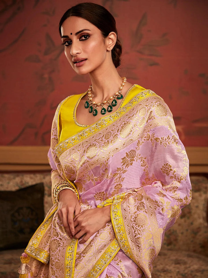 Pink Art Silk Zari Work saree - VJV Now