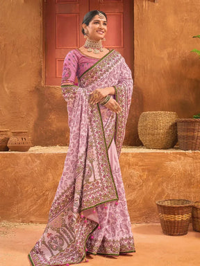 Cream Kachhi & Mirror Work Traditional Banarasi Saree main image 1