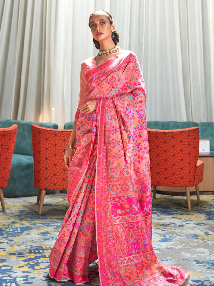 Pink Banarasi Woven Jamawar Silk Saree - VJV Now