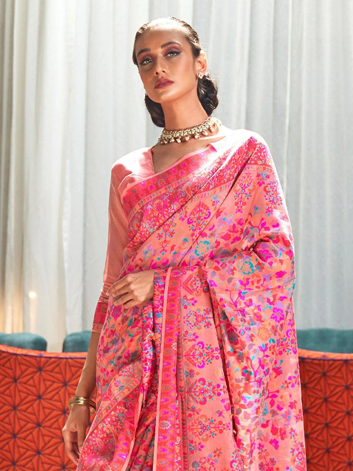 Pink Banarasi Woven Jamawar Silk Saree - VJV Now