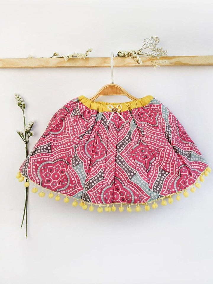Pink Bandhani Poppy Kids Summer Skirt Top With Bloomer - VJV Now