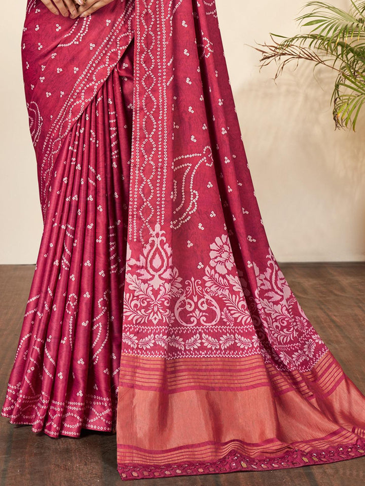 Pink Bandhani Printed Classic Silk Saree - VJV Now