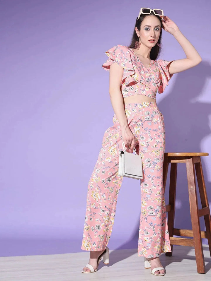 Pink Beautiful Floral Printed Top Palazzos Set - VJV Now