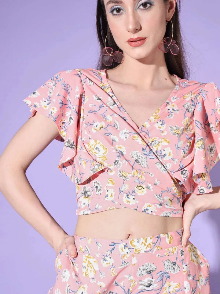 Pink Beautiful Floral Printed Top Palazzos Set - VJV Now